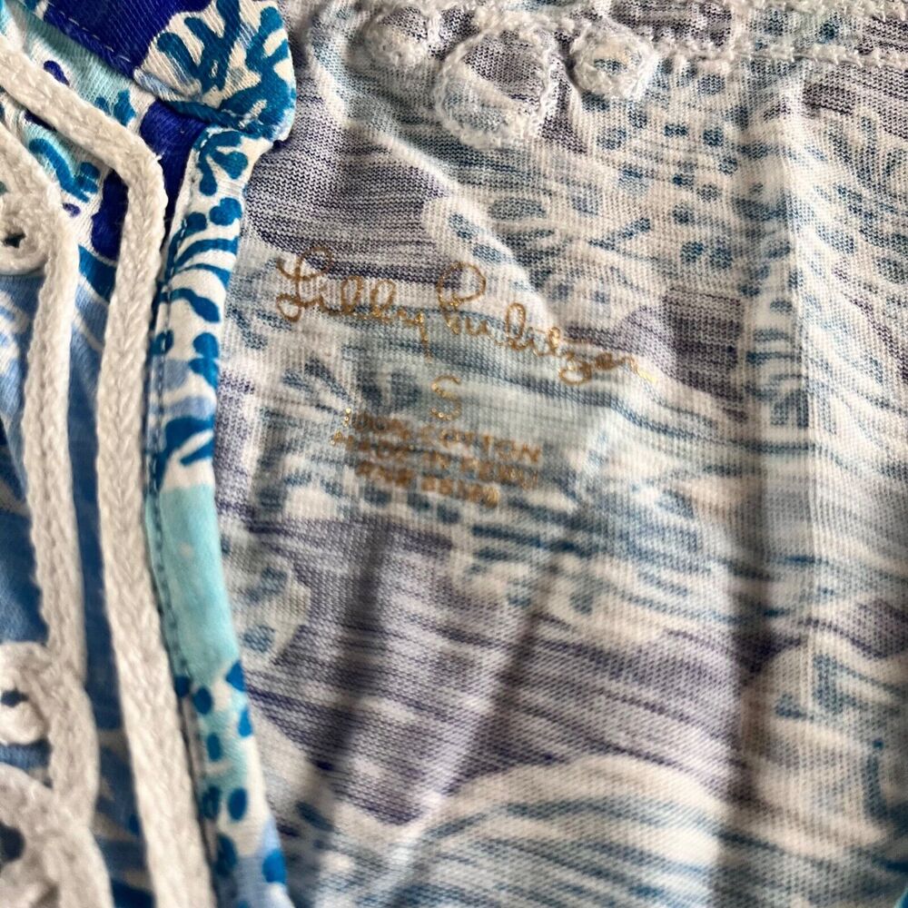 Lilly Pulitzer Kaia Tunic Top Floral Blue White Coastal Split Hem 3/4 Sleeve S - Picture 4 of 6